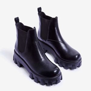 EGO Chunky sole ankle biker boots in BLACK